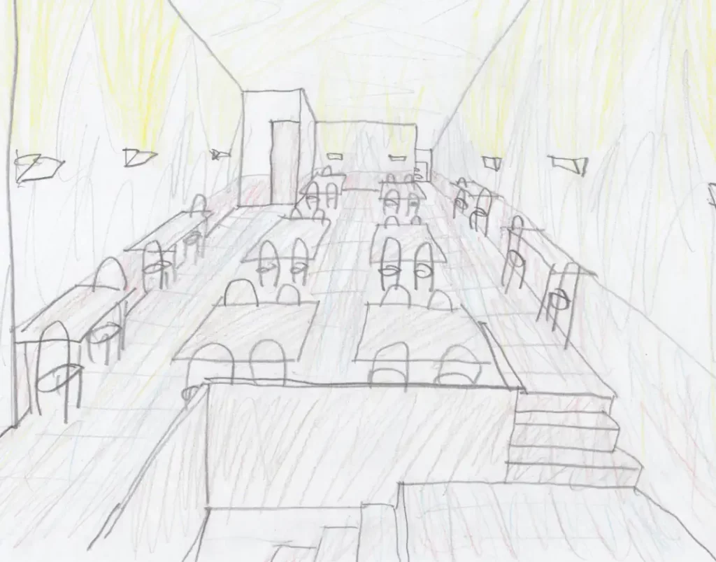 desenho do arquiteto do restaurante no Porto - zona de mesas