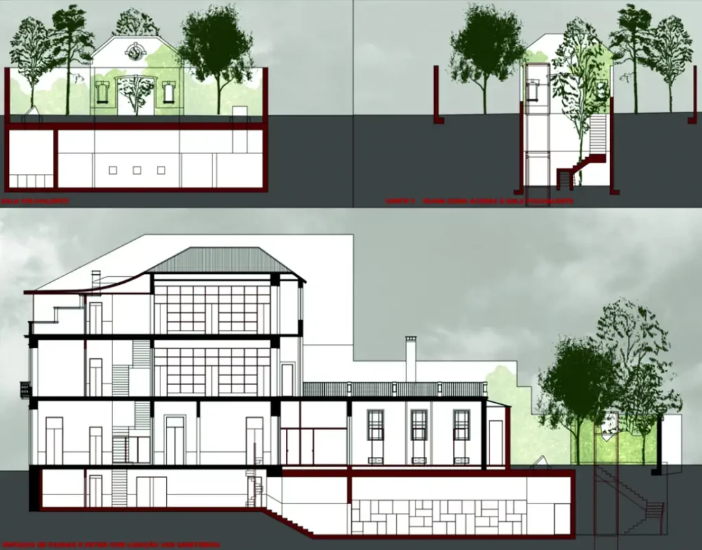 Desenhos da proposta de reabilitação dos arquitetos