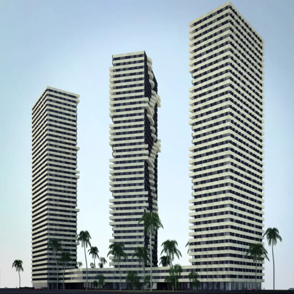 Torres de habitação e centro comercial em Orão - vista sul